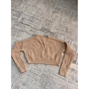 Willow & Wind Crop Knit Sweater Top Long Sleeve Beige Small